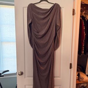 Betsy & Adam Shimmering Brown Long Sleeve Dress